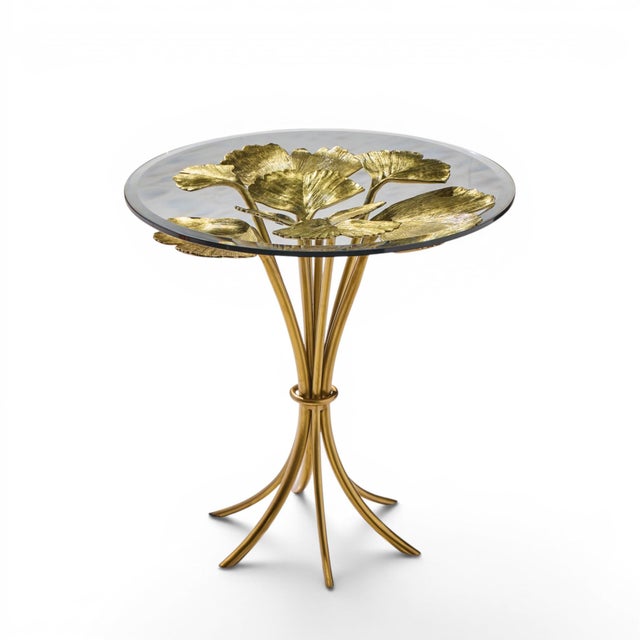 Contemporary Jay Strongwater Lola Ginkgo Brass Leaf Side Table For Sale - Image 3 of 8