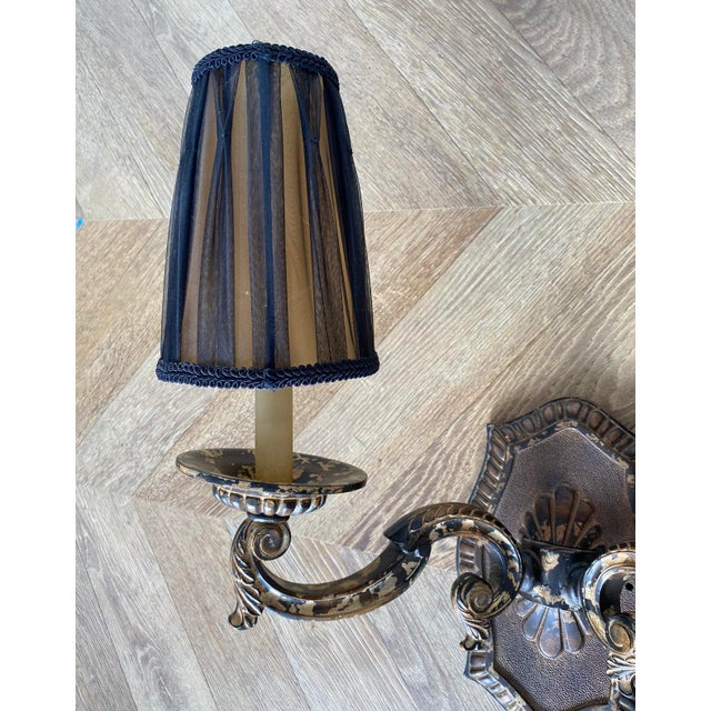 Bronze 1930s Pair of Gilt Wall Sconces For Sale - Image 8 of 11