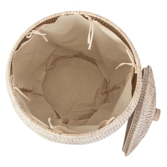 Boho Chic Artifacts Saboga Home Rattan Beehive Laundry Hamper with Liner in White Wash For Sale - Image 3 of 6