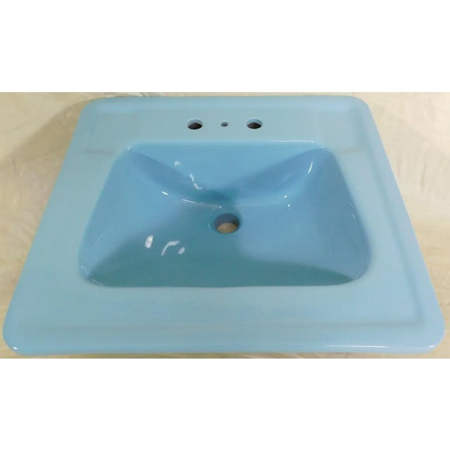1965 Vintage Unused "Standard" Regency Blue Vitreous China Rectangle Drop-in Sink For Sale - Image 4 of 15