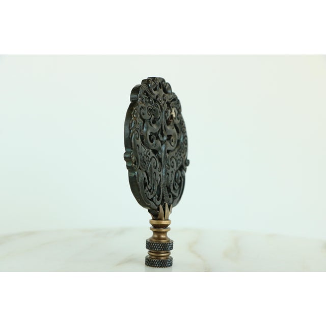 Chinese Qilin Carved Stone Lamp Finial on Bronze Hardware For Sale In Madison - Image 6 of 6