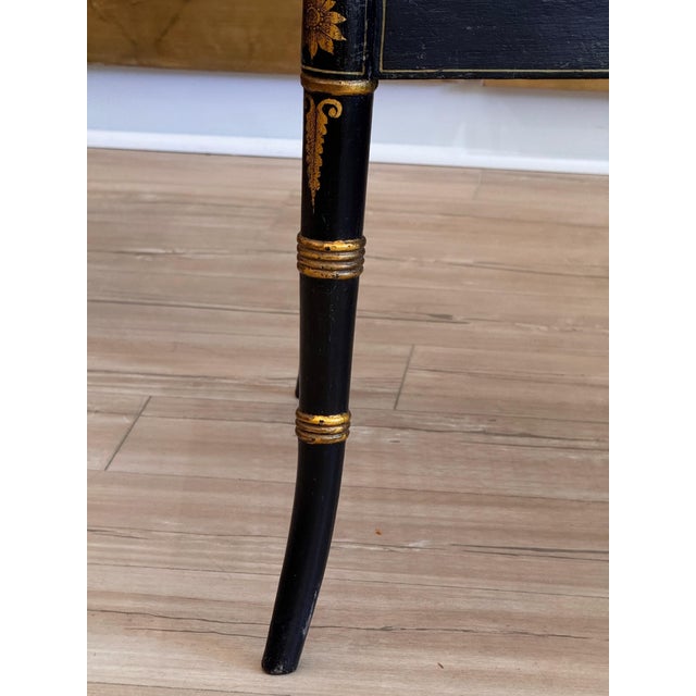 Set of Four English Regency Black Lacquer Dining Chairs With Gilt Decoration For Sale - Image 13 of 16