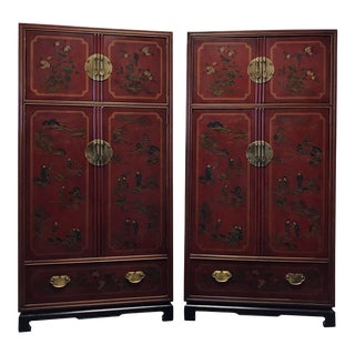 DREXEL HERITAGE Mai Ting Asian Chinoiserie Style Armoires - Pair For Sale