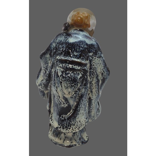 Late 20th Century Vintage Longevity Wise Man Asian Figurine Shiwan Immortal Mudmen For Sale - Image 5 of 12