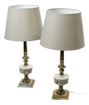 Vintage Table Lamps in Copper and Porcelain, 1950s, Set of 2
