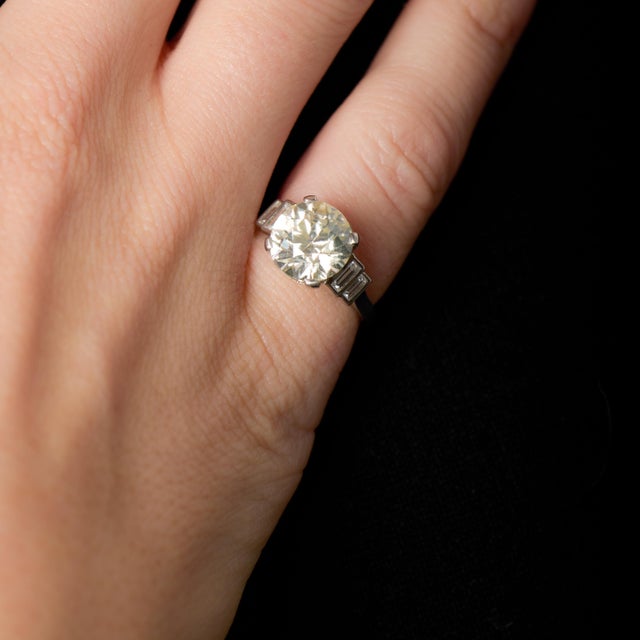 1950s Gia 3.85 Carat Old European Cut Diamond Platinum Engagement Ring, Size 5.25 For Sale - Image 4 of 6