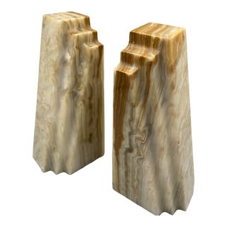 Mid-Century Onyx Marble Stone Bookends - a Pair For Sale