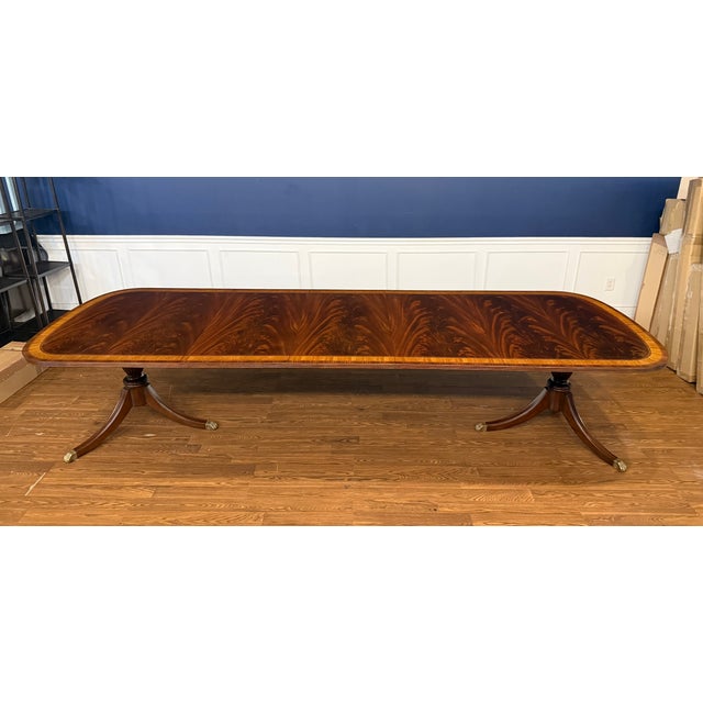 Traditional Georgian Style Multi-Banded Mahogany Dining Table by Leighton Hall - Showroom Sample For Sale - Image 15 of 18
