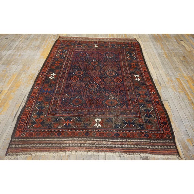 1890s Blue Navy Geometric Tribal Antique Afghan Baluch Carpet 4'4" X 6'9" Knotted Wool Rug For Sale - Image 12 of 12