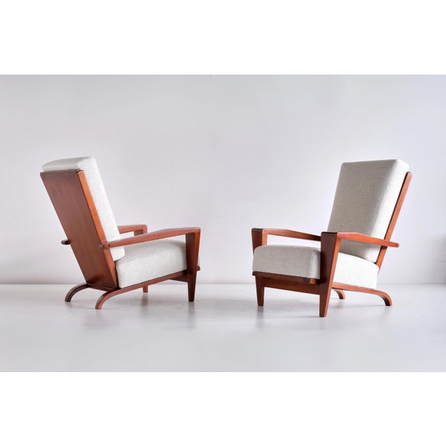 Mid-Century Modern Set of French Sapele Mahogany and Bouclé Armchairs by André Sornay, 1950s For Sale - Image 3 of 15