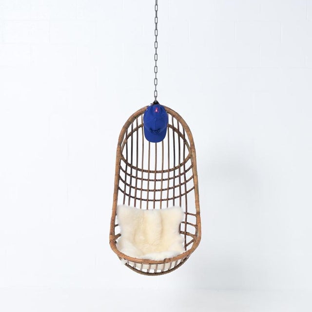 Wood Pendant Egg Chair in Rattan For Sale - Image 7 of 18