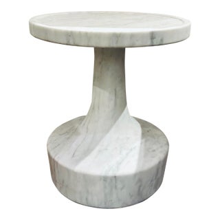 Baker Modern Solid Carrara Marble Vesuvio End Table For Sale