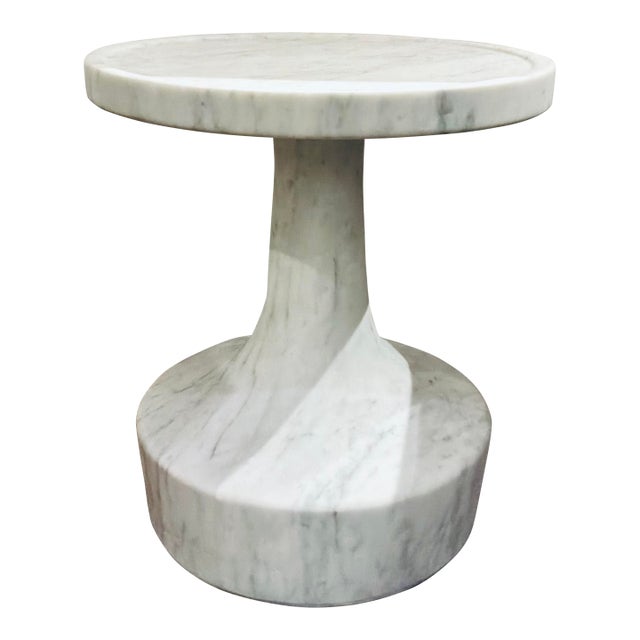 Baker Modern Solid Carrara Marble Vesuvio End Table For Sale