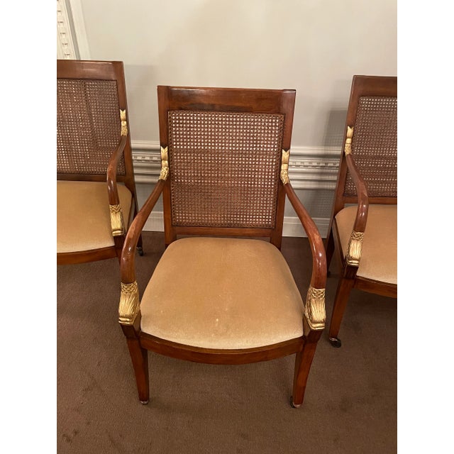 Mid 20th Century French Empire Style Mohair & Cane Arm Chairs - Set of 4 For Sale - Image 5 of 12