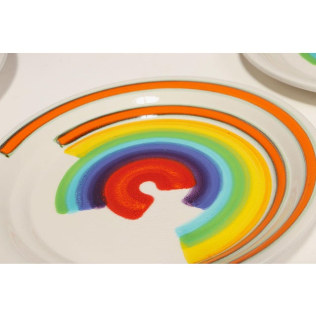 Set of Eight Italian Porcelain Salad and Dinner "Rainbow" Plates by Mancer For Sale - Image 10 of 16