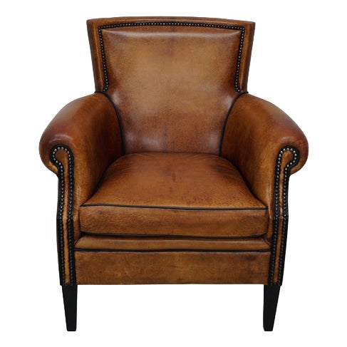 Vintage Dutch Cognac Club Chair in Leather For Sale
