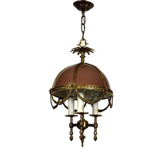 Vintage French Bouilette Brass and Metal Shade Chandelier, 1940s For Sale