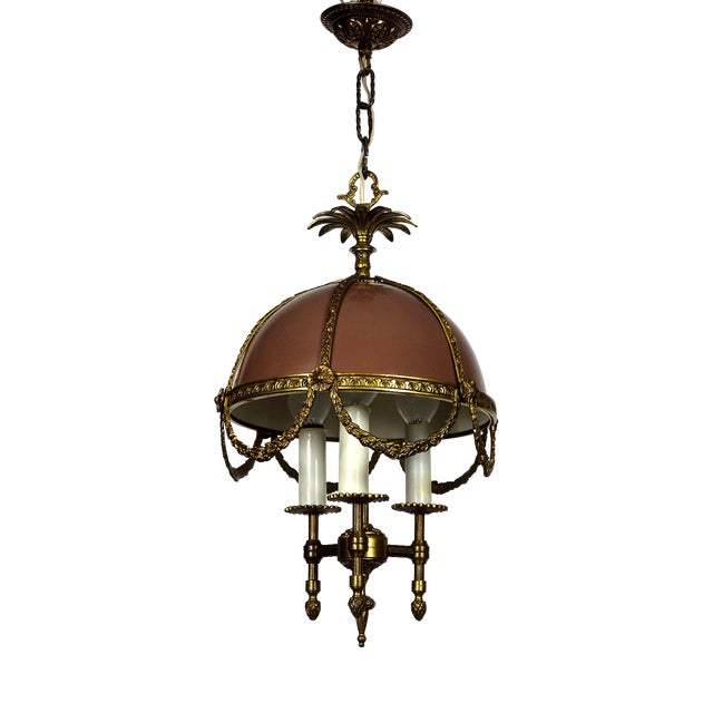 Vintage French Bouilette Brass and Metal Shade Chandelier, 1940s For Sale