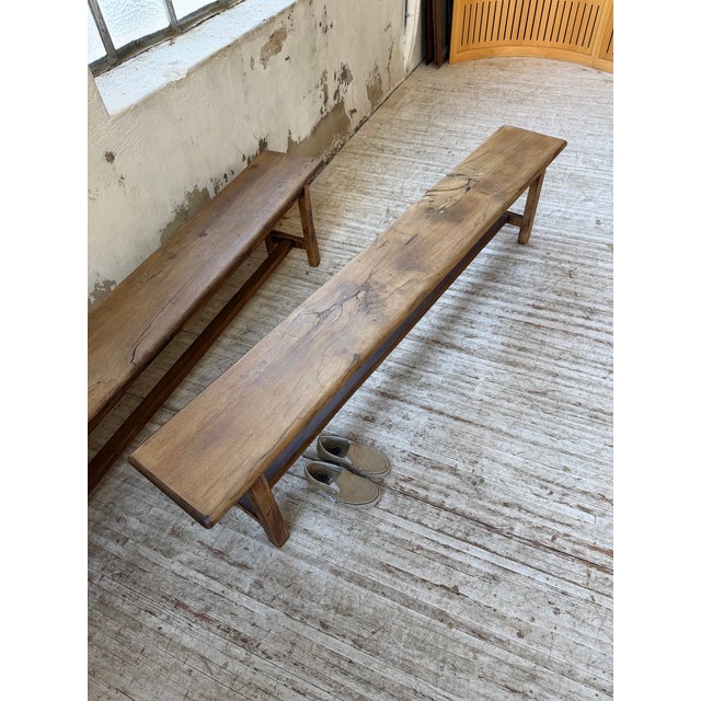 Vintage Rustic Farmhouse Benches in Oak, 1970s, Set of 2 For Sale - Image 12 of 18