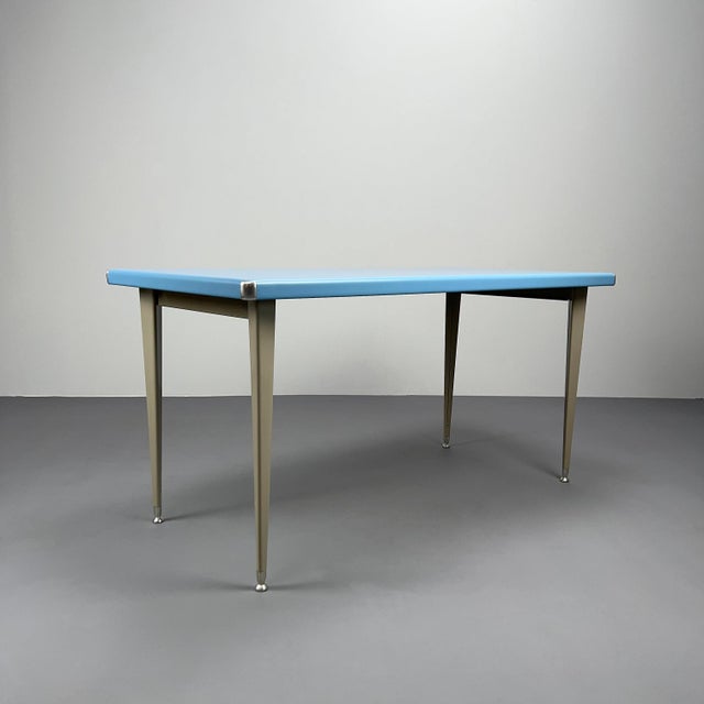 Mid-Century Modern Pastel Blue Metal Desk with Grey Legs by Georg Leowald for Pohlschröder, Germany, 1950s For Sale - Image 3 of 9