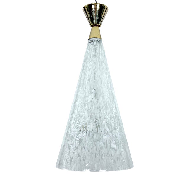 Large Italian Pendant in Murano Glass and Brass by Angelo Brotto for Esperia, 1970s For Sale