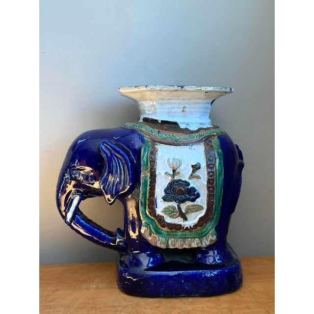 Vintage Painted Terracotta Elephant Low Stool For Sale In West Palm - Image 6 of 12