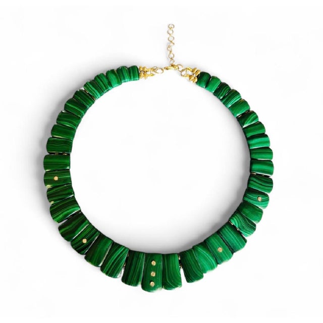 2020s The Cleopatra Malachite Collar Necklace With Diamonds & 14k Gold For Sale - Image 5 of 12