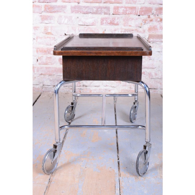 Wood Bauhaus Serving Trolley in Oak by R.Slezák, 1930s For Sale - Image 7 of 10