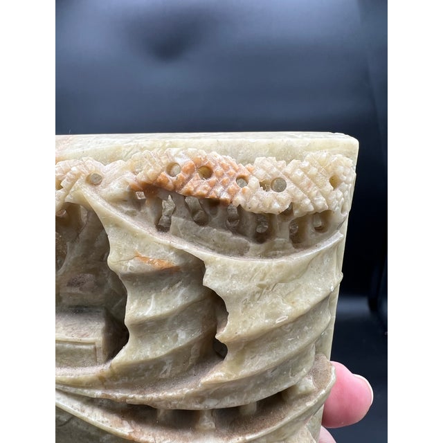 Vintage/Antique Soapstone Hand Carved Mirroring Chinese Bookends Ships Nautical For Sale - Image 4 of 12