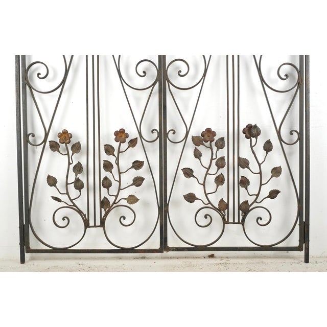 Traditional Vintage Entryway Wrought Iron Double Garden Gates For Sale - Image 3 of 9