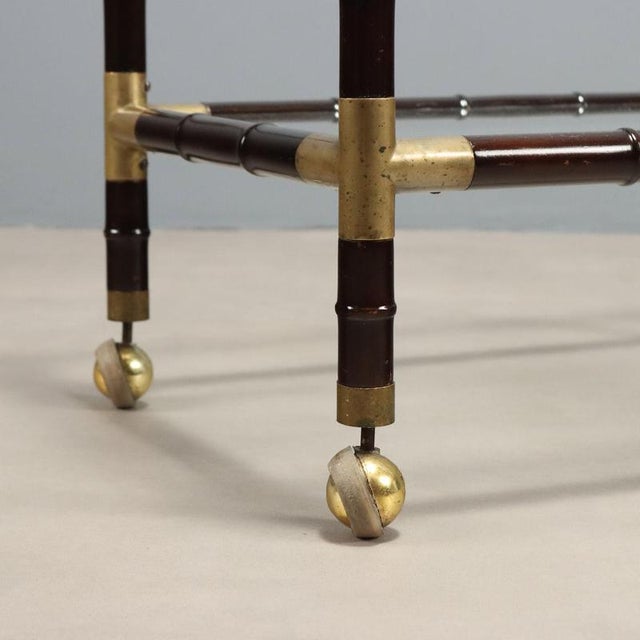 Bamboo and Brass Coffee Table with Wheels, 1950s-1960s For Sale - Image 6 of 9