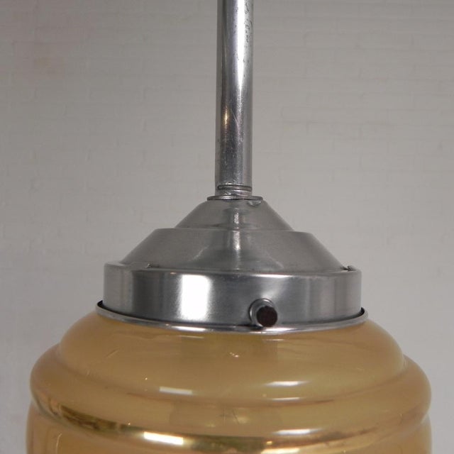 Art Deco Pendant Lamp with Beige Glass Shade, 1930s For Sale - Image 3 of 13