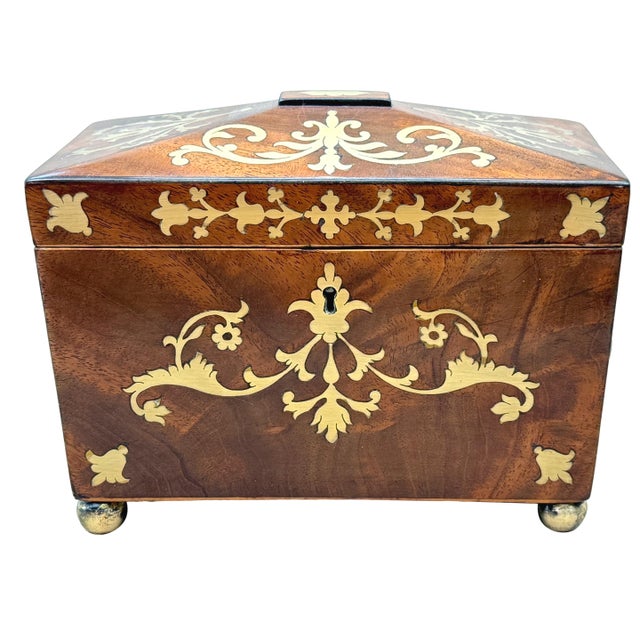 Regency Brass Inlaid Mahogany Tea Caddy, 1815 For Sale - Image 12 of 13