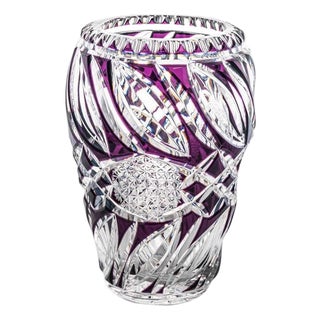 Structured Amethyst and Clear Crystal Vase from Baccarat, France, 1960s For Sale