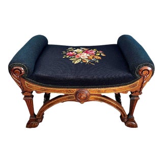 Curule-Shaped, Needlepoint Footstool - Late 20th Century For Sale