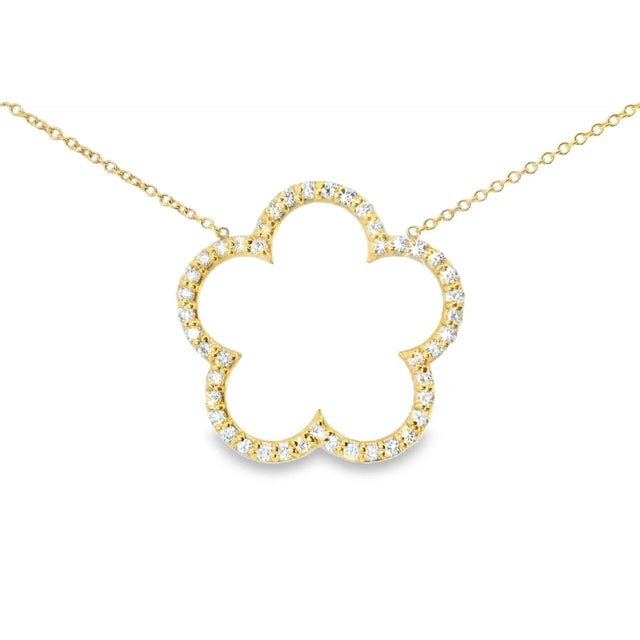 14K Yellow Gold Diamond 5-Leaf Clover Floral Pendant Necklace. This elegant pendant features a 5-leaf clover floral design...