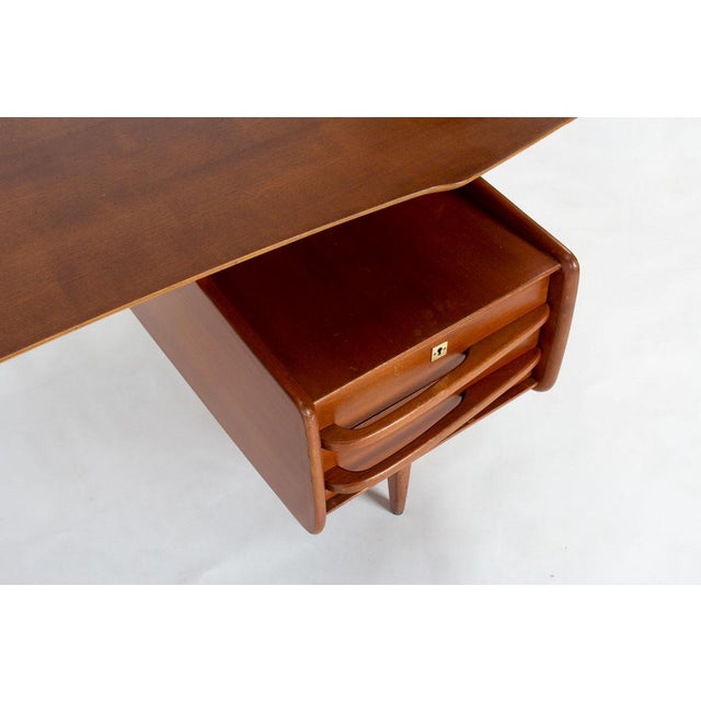 Brown Vintage Executive Desk in Mahogany by Jacques Hauville, 1950s For Sale - Image 8 of 13