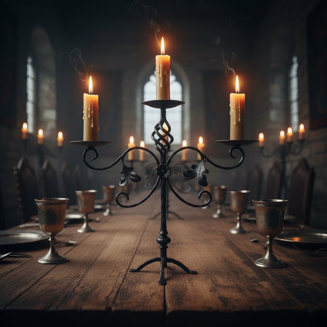 Rustic Hand Forged Iron Candelabra 19.5″ (49cm) Antique Copper Finish Grand Estate Wide-Arm Centerpiece For Sale - Image 3 of 8