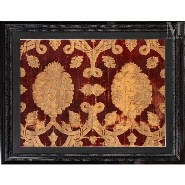 Handwoven in natural silk with metallic thread accents, this 2x3 antique Ottoman velvet fragment dates to circa 1580-1600,...