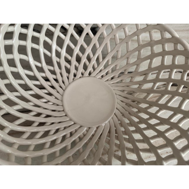 Vintage chic Palm Beach home estate sale find, pair of white Italian made, artisan style ceramic hand-weaved bowls. Marked...