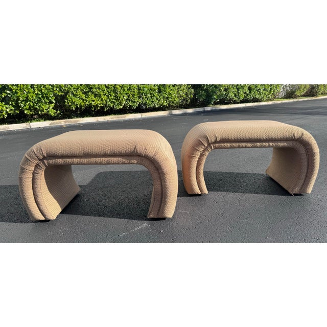 Textile Karl Springer Style Postmodern Waterfall Ottomans -a Pair For Sale - Image 7 of 7