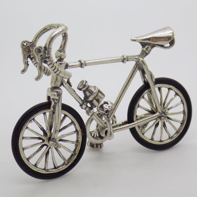 Italian Vintage Italian Handmade Genuine Silver & Rubber Sport Bicycle Dollhouse Miniature For Sale - Image 3 of 8