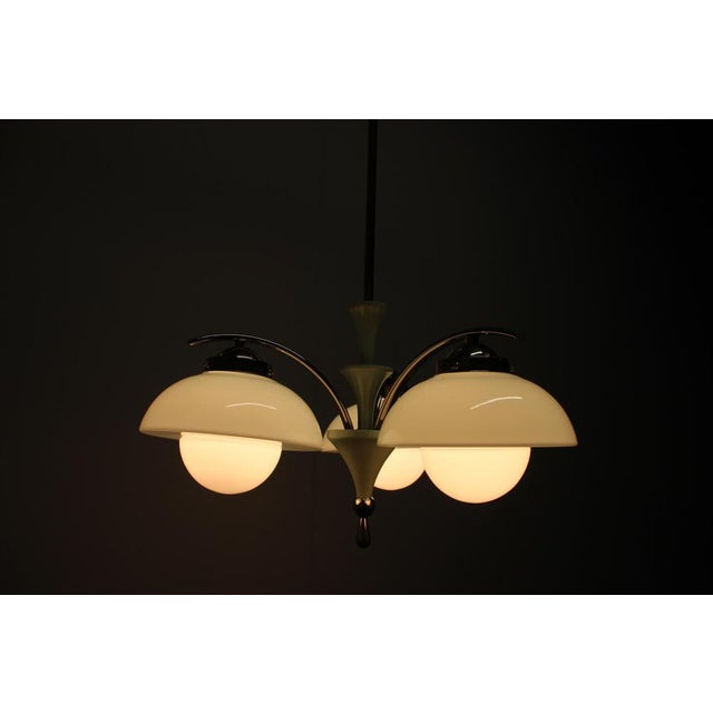 Art Deco Mint Glass and Chrome Chandelier, Former Czechoslovakia, 1930s For Sale - Image 11 of 14