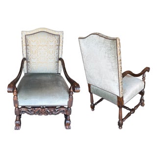 Late 20th Century Italian Baroque Style Carved Walnut Armchairs - A Pair For Sale