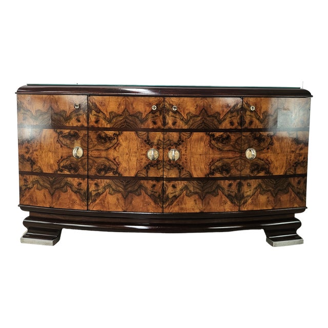 Art Deco Milanese Sideboard in Walnut Burl with Mirrored Top, 1940 For Sale