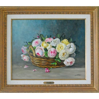 Late 20th Century "La Panier De Fleurs" Oil Painting by Colette Privat, Framed For Sale
