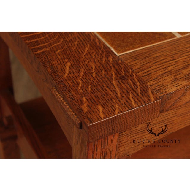 Stickley Mission Collection Pair Of Oak Tile Top End Tables For Sale - Image 17 of 18