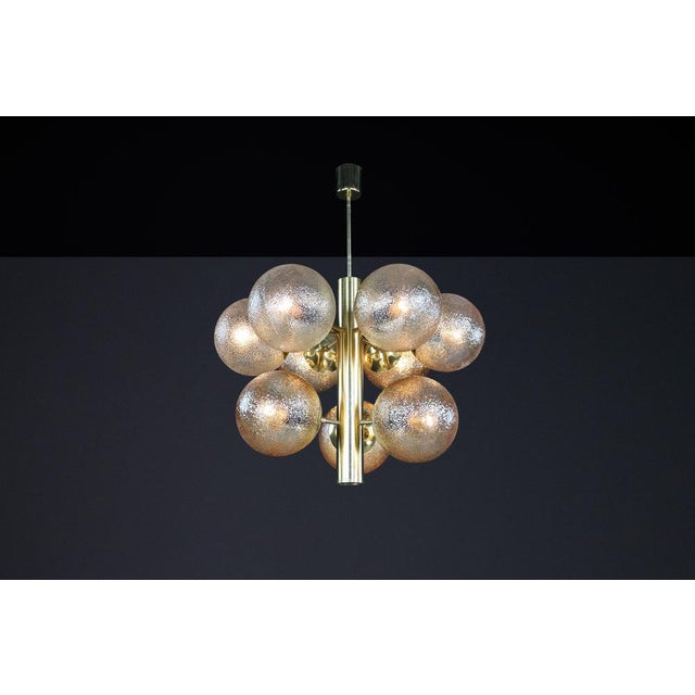 Patinated Brass 9-Globe Chandelier with from Kaiser Idell / Kaiser Leuchten, Germany, 1960s For Sale - Image 4 of 16
