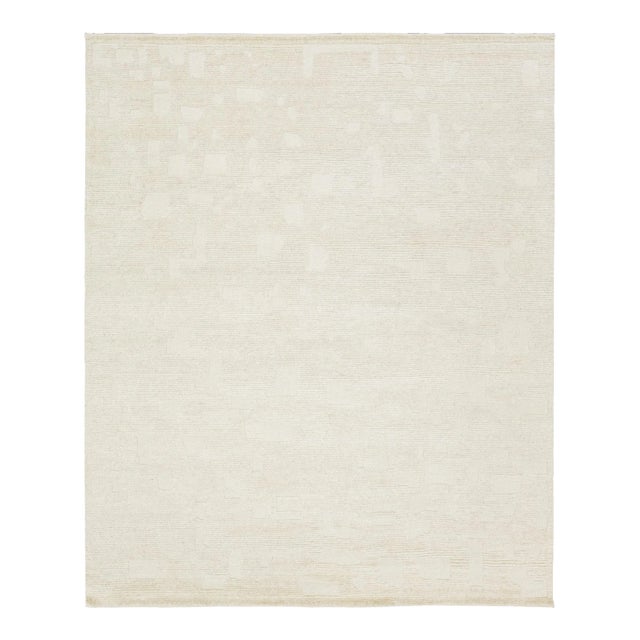 Modern Ivory Moroccan Style Wool Rug by Apadana Features a Minimalist Motif For Sale