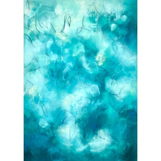 Midnight Wild Flowers - Blue Green Abstract Mixed Media Work on Paper by Sara Richardson For Sale